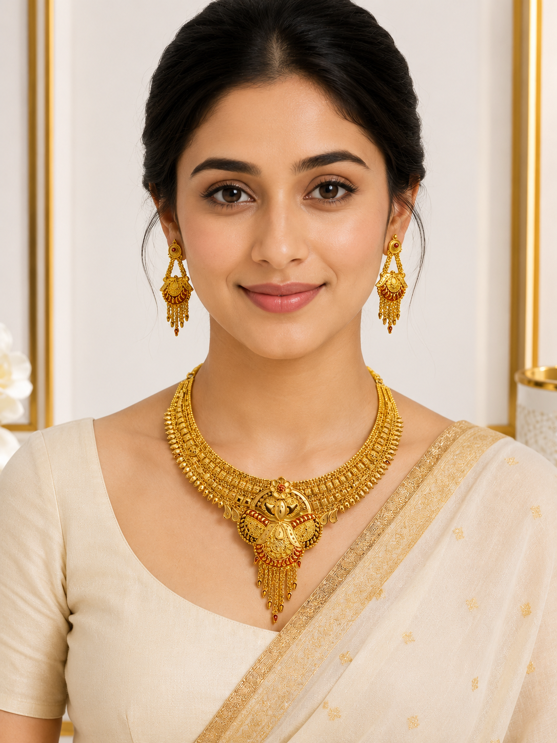 Indian Antique Gold Plated Necklace Set | Traditional Jewellery with Earrings