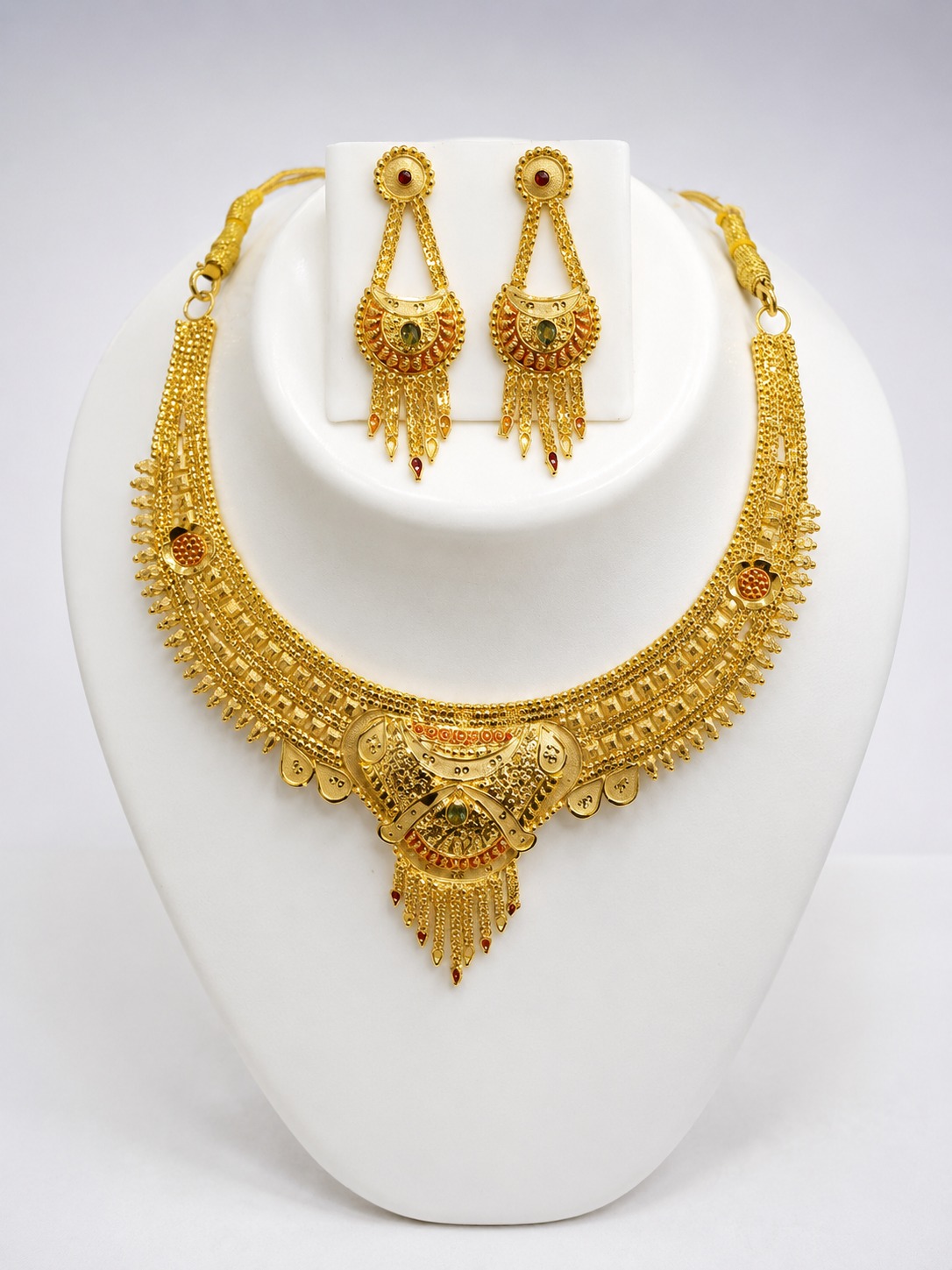 Elegant Layered Gold Bridal Necklace Set | Wedding & Reception Jewelry