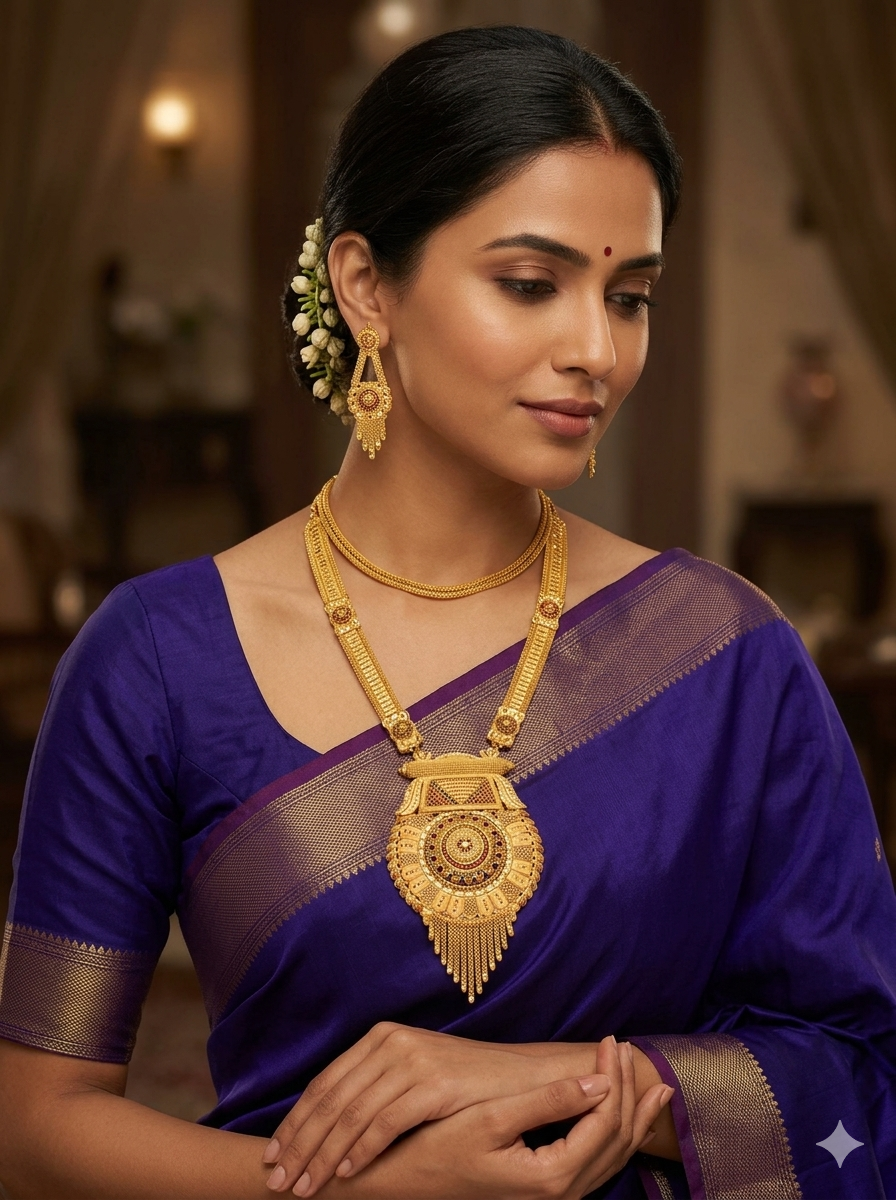 Elegant Gold Plated Rani Haar Necklace Set - Indian Traditional Jewelry